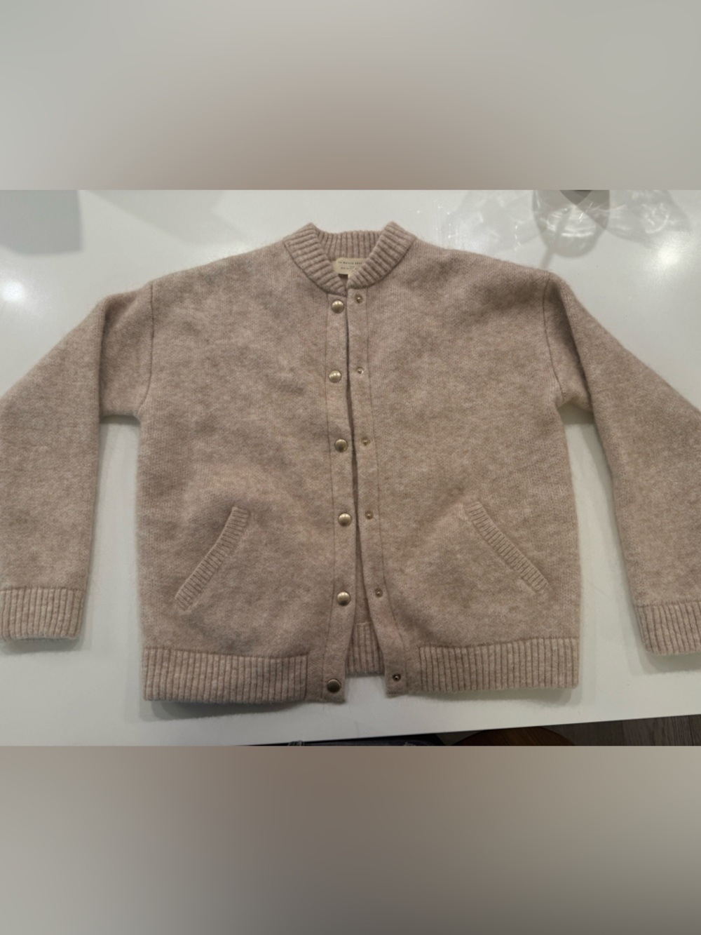 Sézane Eddy Jacket Mottled Beige Kid Mohair Wool Snap Cardigan XS